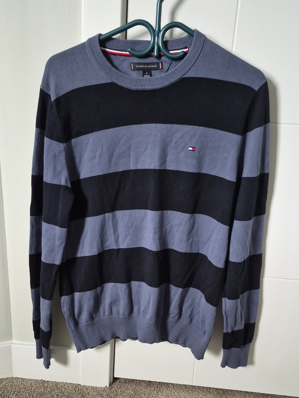 Tommy Hilfiger Men's Striped Crewneck Sweater Gray Black Cotton Size M
